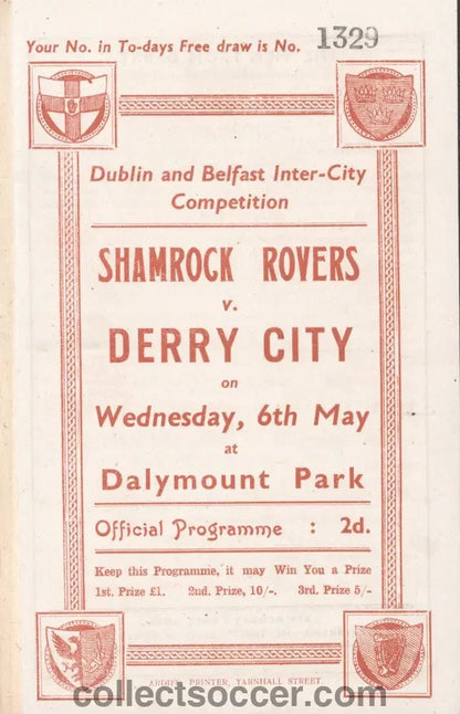1942 Shamrock Rovers v Derry City Programme - Collect Soccer