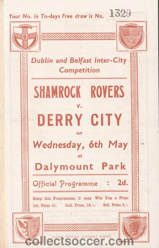 1942 Shamrock Rovers v Derry City Programme - Collect Soccer
