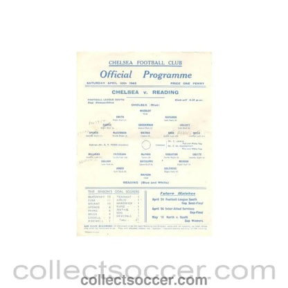 1943 - Chelsea v Reading official programme 10/04/1943