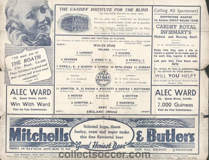 1943 Played at Cardiff City Wales v England Football Programme