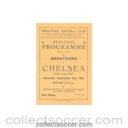 1944 - Brentford vChelsea official programme 09/09/1944 - Collect Soccer