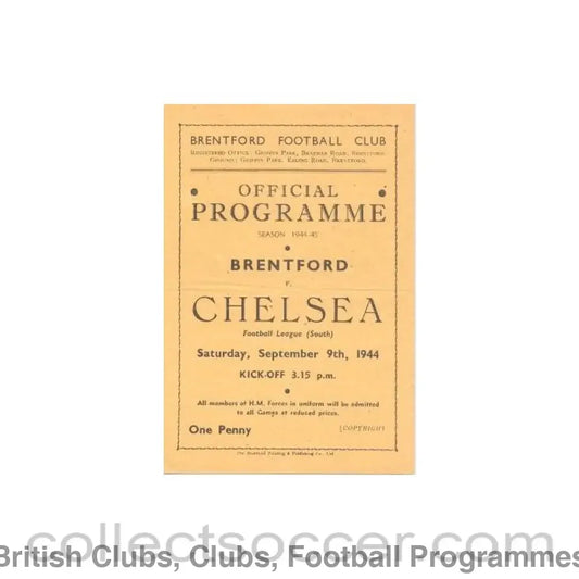 1944 - Brentford vChelsea official programme 09/09/1944