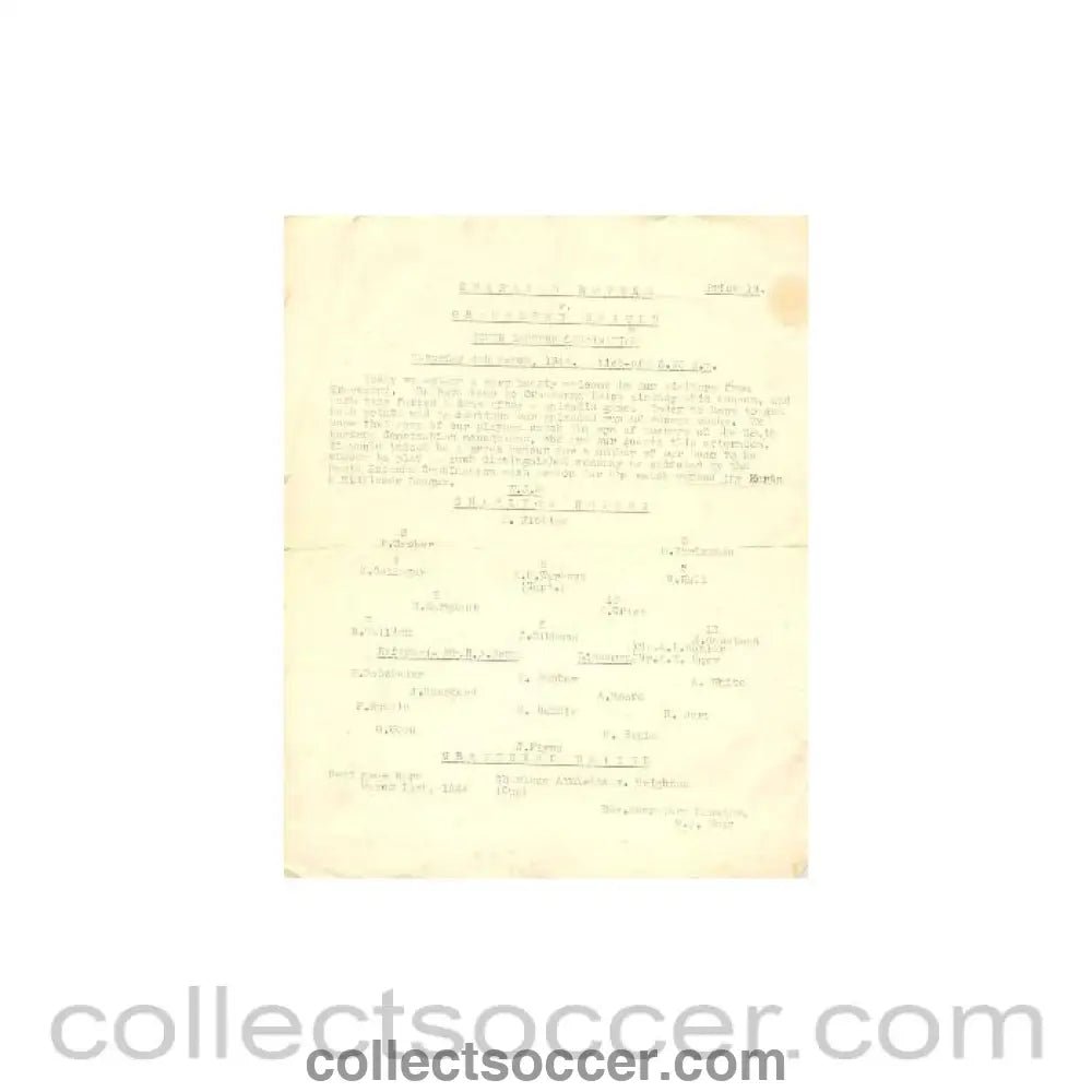 1944 - Charlton Rovers v Gravesend United official programme 04/03/1944 - Collect Soccer