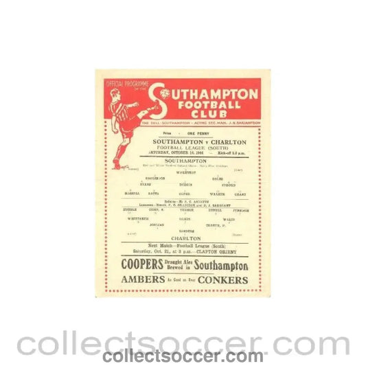 1944 - Southampton v Charlton official programme 14/10/1944 - Collect Soccer