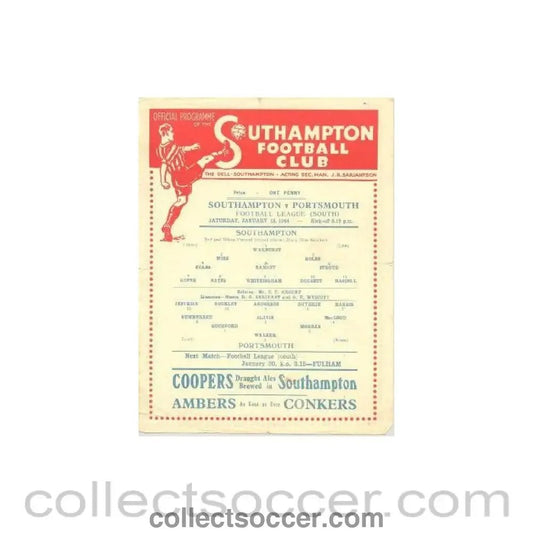 1944 - Southampton v Portsmouth official programme 13/01/1944 - Collect Soccer