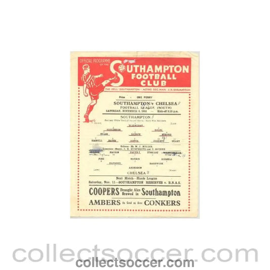 1944 - Southampton vChelsea official programme 04/11/1944 - Collect Soccer