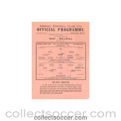 1945 - Arsenal v Reading official programme 31/03/1945 - Collect Soccer