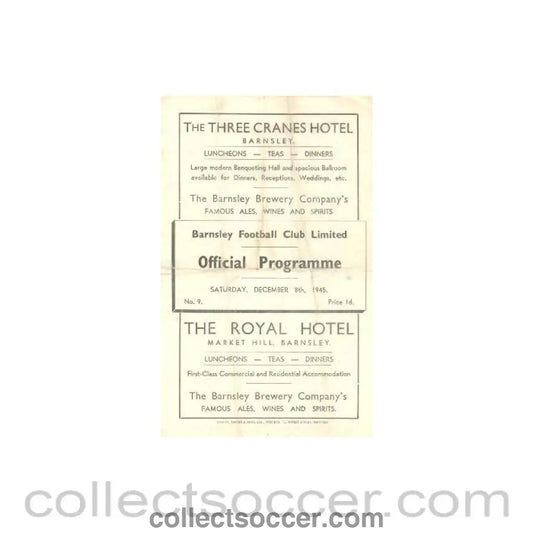 1945 - Barnsley v Grimsby Town official programme 08/12/1945