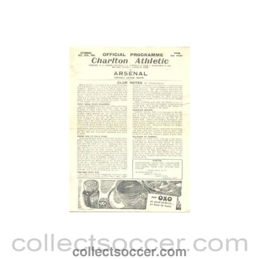 1945 - Charlton Athletic v Arsenal official programme 27/10/1945