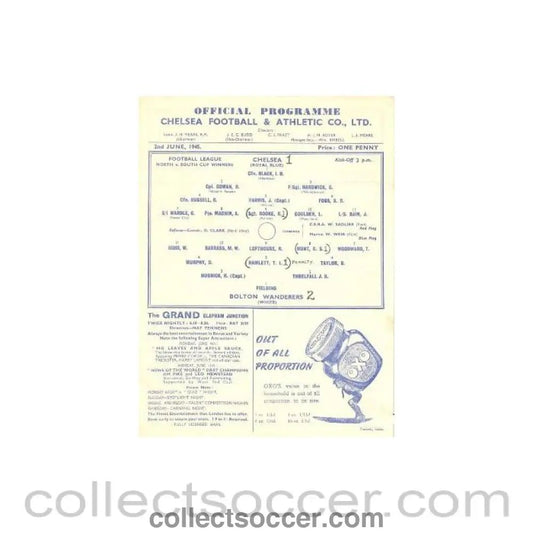 1945 - Chelsea v Bolton Wanderers official programme 02/06/1945 - Collect Soccer