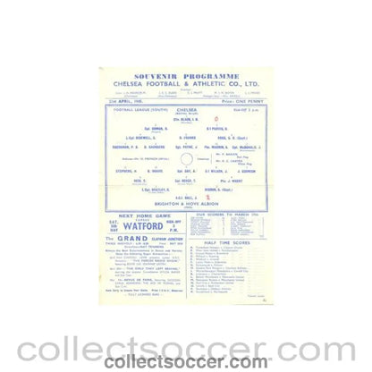 1945 - Chelsea v Brighton & Hove Albion official programme 21/04/1945 Football League original pasted on both sides of