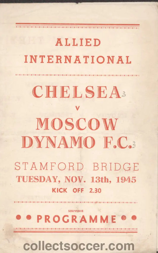 1945 Chelsea v Moscow Dynamo Pirate Programme - First Visit to UK of a Russian Team