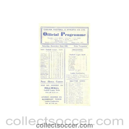 1945 - Chelsea v Swansea Town official programme 22/12/1945 - Collect Soccer