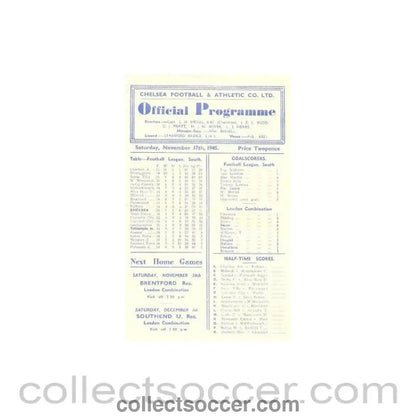 1945 - Chelsea v Tottenham Hotspur official programme 17/11/1945 - Collect Soccer