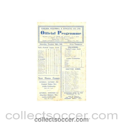1945 - Chelsea v West Bromwich Albion official programme 20/10/1945