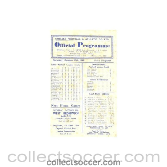 1945 - Chelsea v West Ham United official programme 13/10/1945