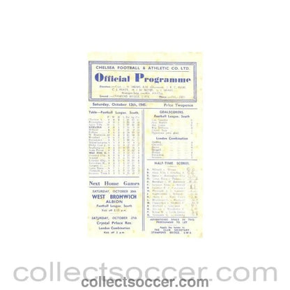 1945 - Chelsea v West Ham United official programme 13/10/1945 - Collect Soccer