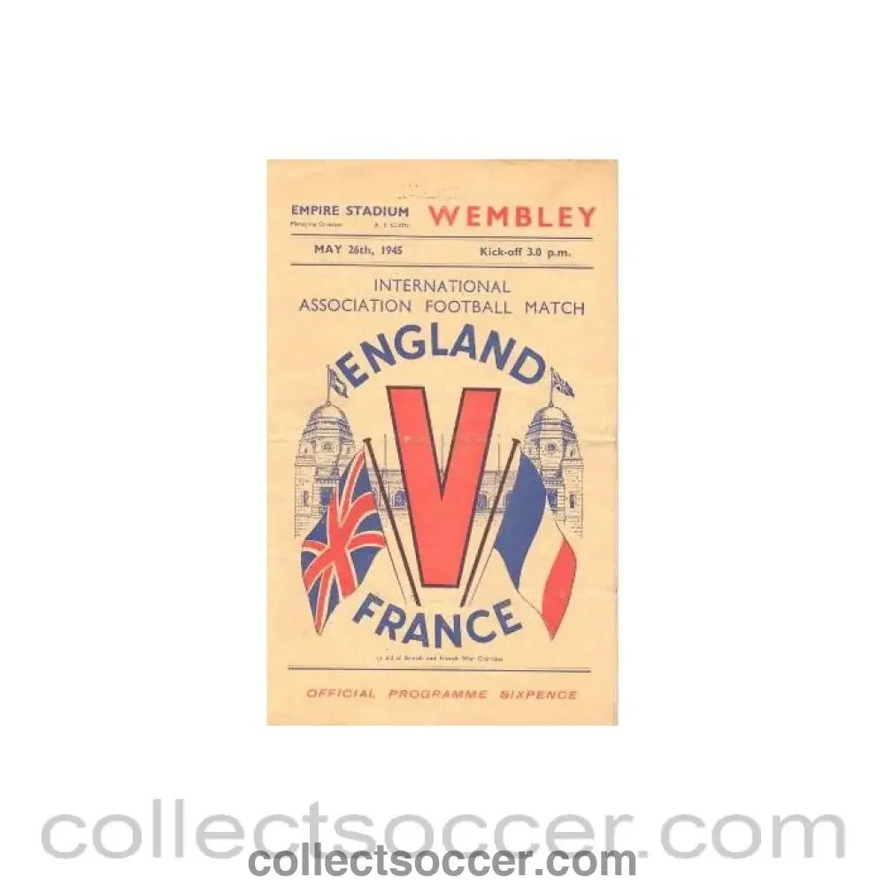 1945 England v France official programme 26/05/1945 - Collect Soccer
