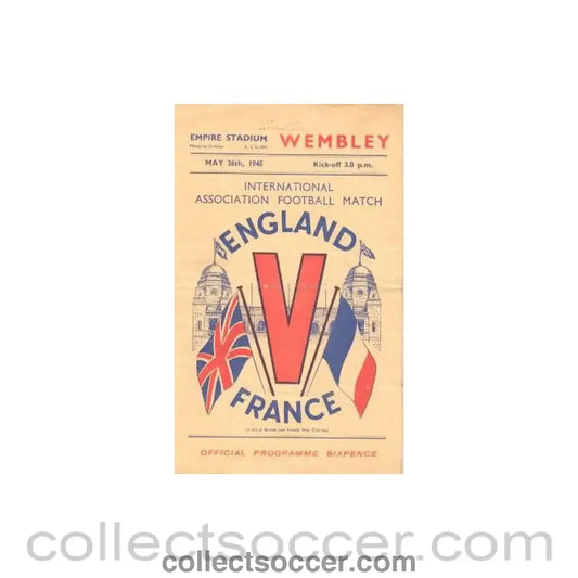1945 England v France official programme 26/05/1945