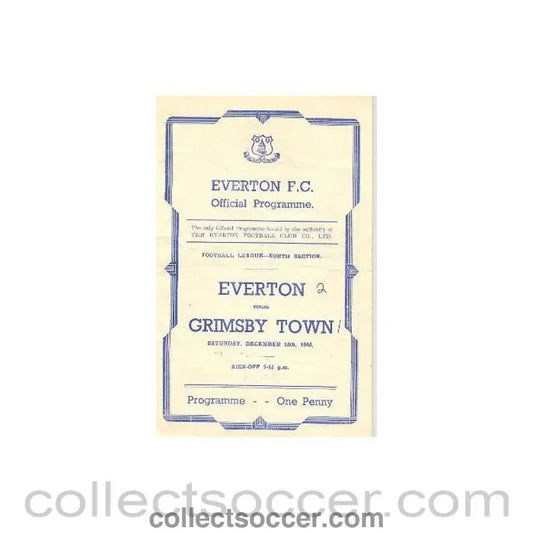 1945 - Everton v Grimsby Town official programme 15/12/1945 Football League - Collect Soccer