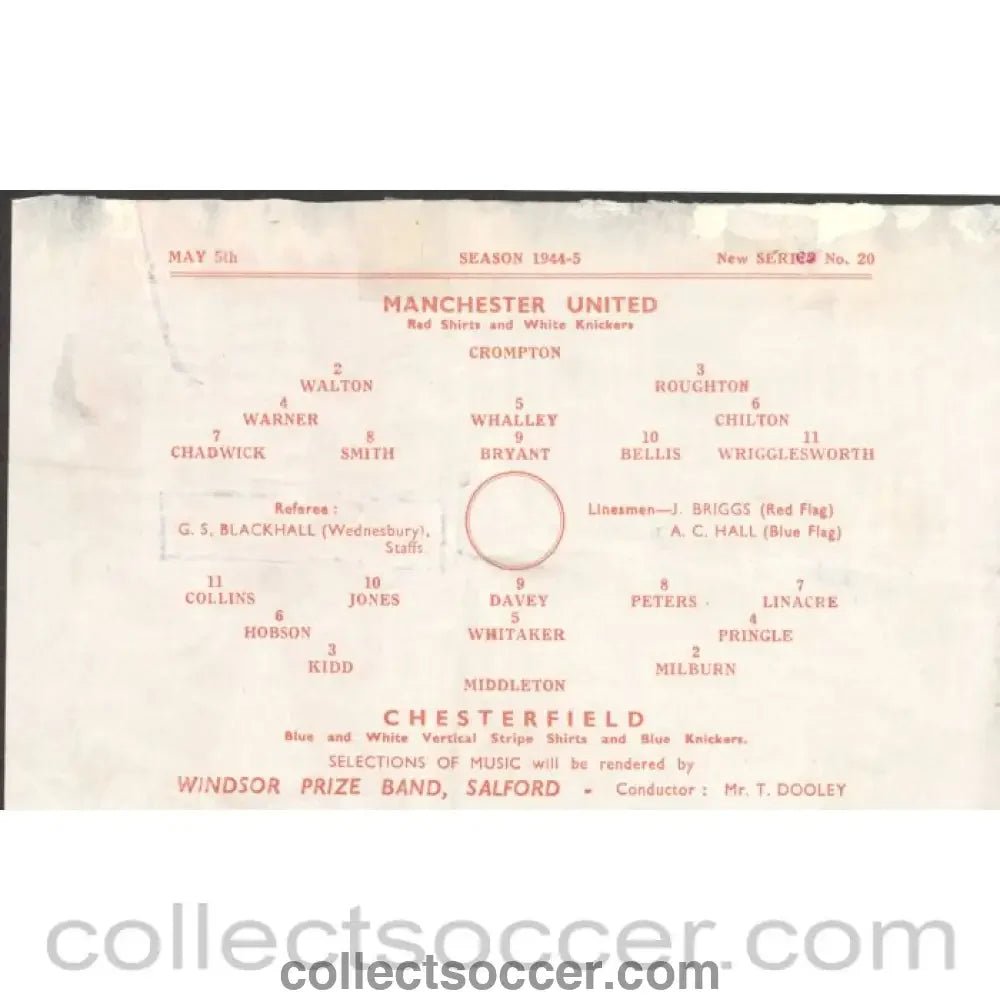 1945 - Manchester United v Chesterfield Official Football Programme 5/5/1945 - Collect Soccer