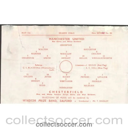 1945 - Manchester United v Chesterfield Official Football Programme 5/5/1945 - Collect Soccer