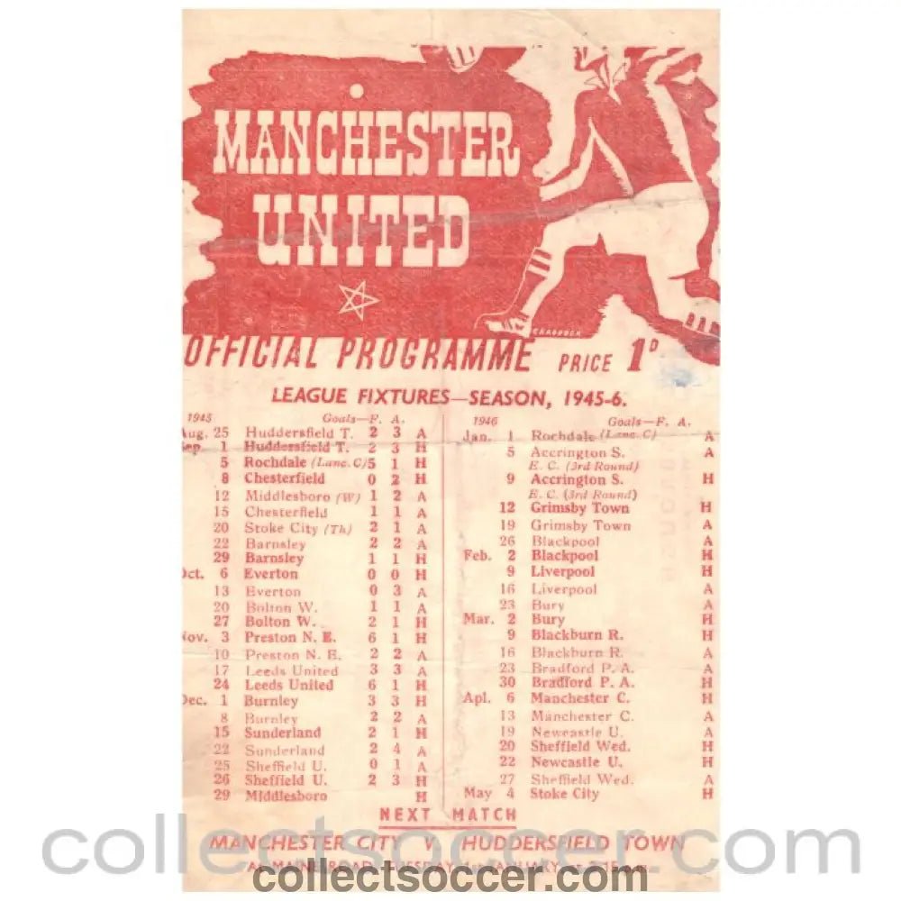 1945 Manchester United v Middlesbrough Programme - Collect Soccer