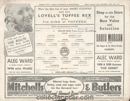 1945 Played at Cardiff City Wales v England Football Programme