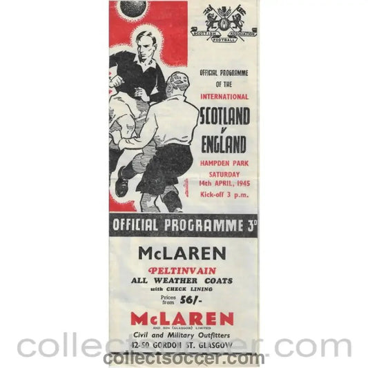 1945 - Scotland v England Official Programme 14/4/1945 - Collect Soccer