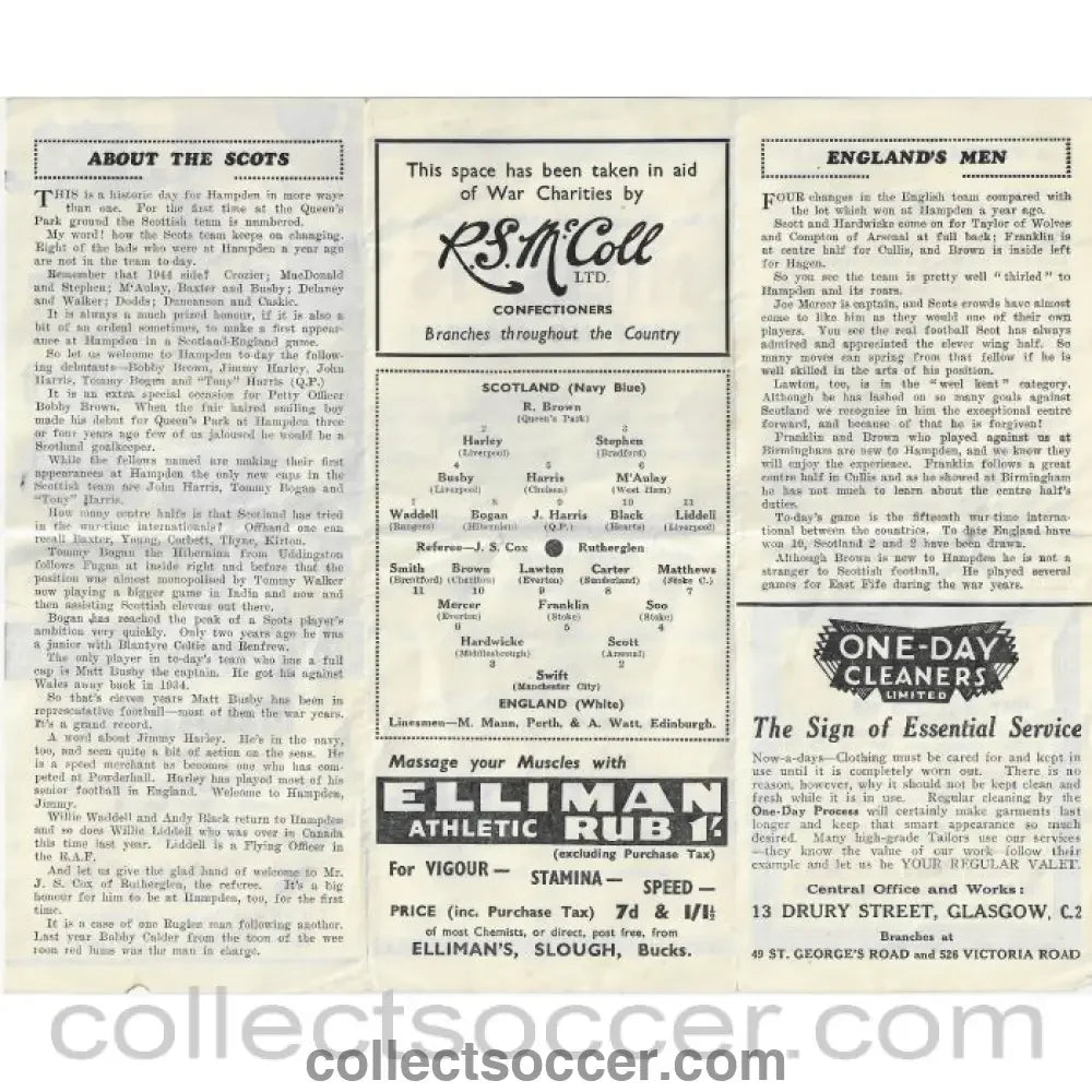 1945 - Scotland v England Official Programme 14/4/1945 - Collect Soccer