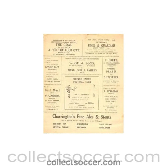 1945 - Sheppey United v Bromley official programme probably of season 1945 - 46 - Collect Soccer