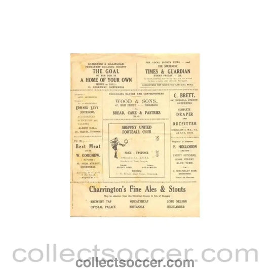 1945 - Sheppey United v Dartford official programme probably of season 1945 - 46 - Collect Soccer