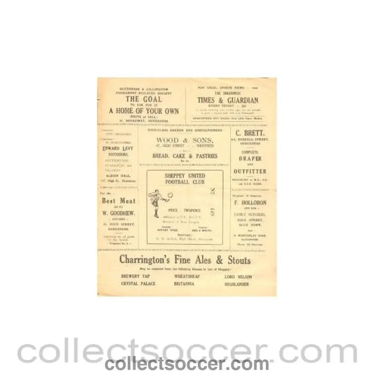 1945 - Sheppey United v Fokstone official programme No: 449 probably of season 1945 - 46 - Collect Soccer