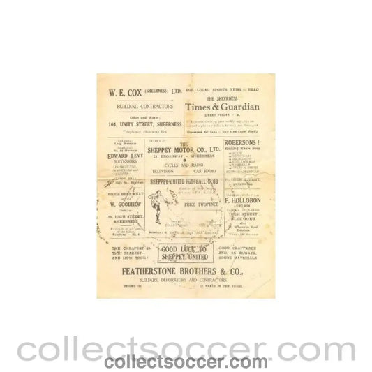 1945 - Sheppey United v Gillingham official programme probably of season 1945 - 46 - Collect Soccer