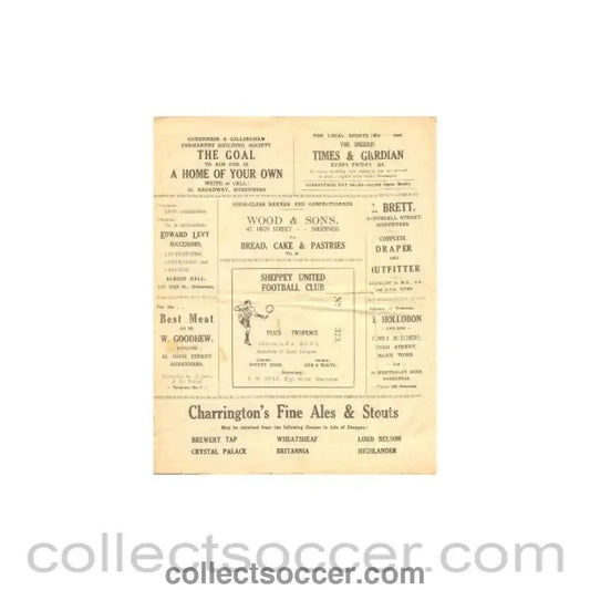 1945 - Sheppey United v Lloyds official programme probably of season 1945 - 46 - Collect Soccer