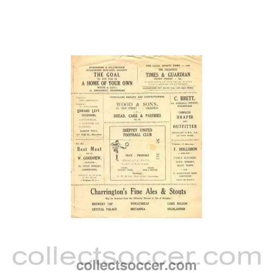 1945 - Sheppey United v Royal Marines official programme No: 313 probably of season 1945 - 46 - Collect Soccer