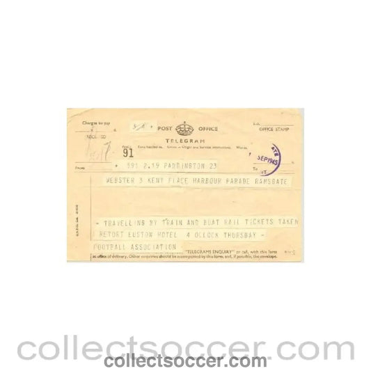 1945 - Telegram of September 1945 - Collect Soccer