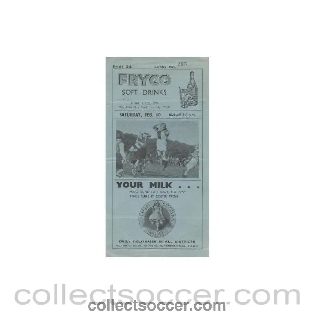 1945 - Tunbridge Wells v Sheppey United official programme 10/02/1945 - Collect Soccer