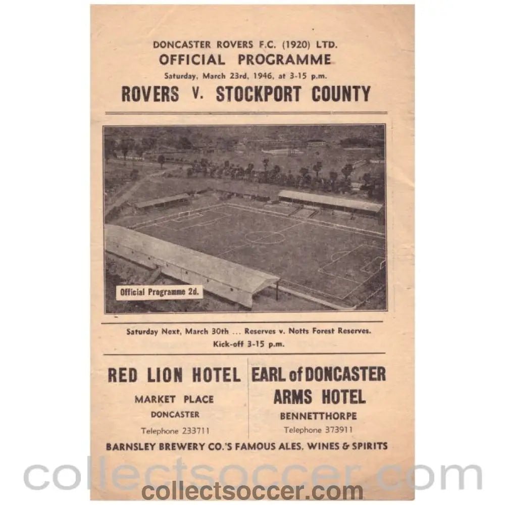 1946 - 1947 Doncaster Rovers v Stockport County Football Programme - Collect Soccer