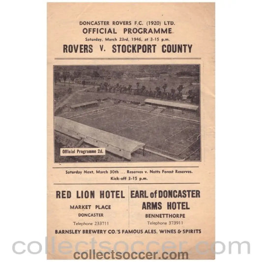 1946 - 1947 Doncaster Rovers v Stockport County Football Programme - Collect Soccer