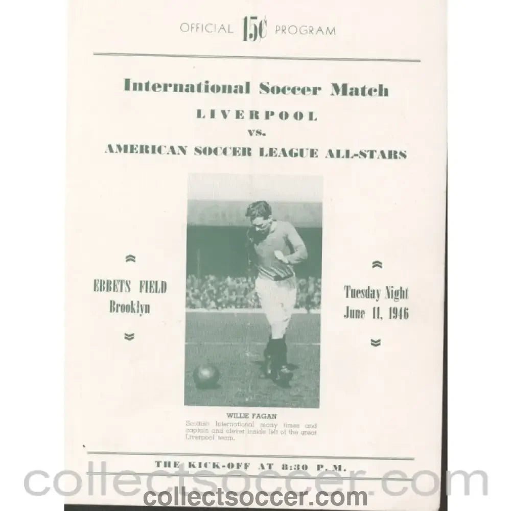 1946 - American Soccer League All Stars v Liverpool 11/6/1946 Rare Programme - Collect Soccer