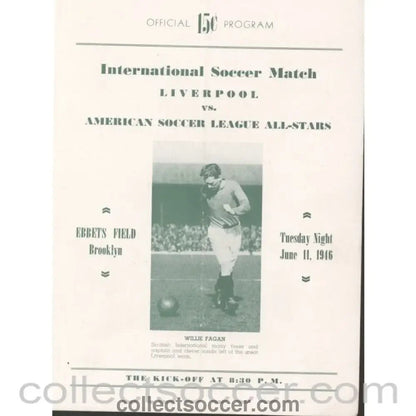 1946 - American Soccer League All Stars v Liverpool 11/6/1946 Rare Programme - Collect Soccer