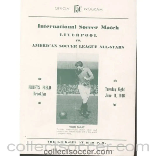 1946 - American Soccer League All Stars v Liverpool 11/6/1946 Rare Programme - Collect Soccer