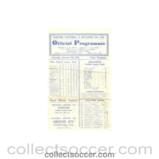 1946 - Chelsea v Leicester City official programme 05/01/1946
