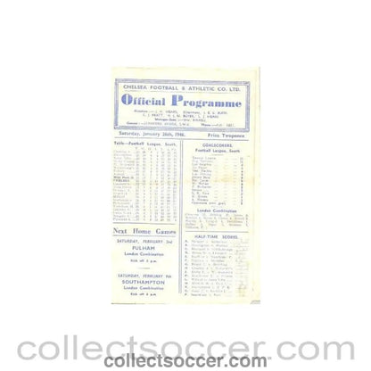 1946 - Chelsea v West Ham United official programme 26/01/1946 - Collect Soccer