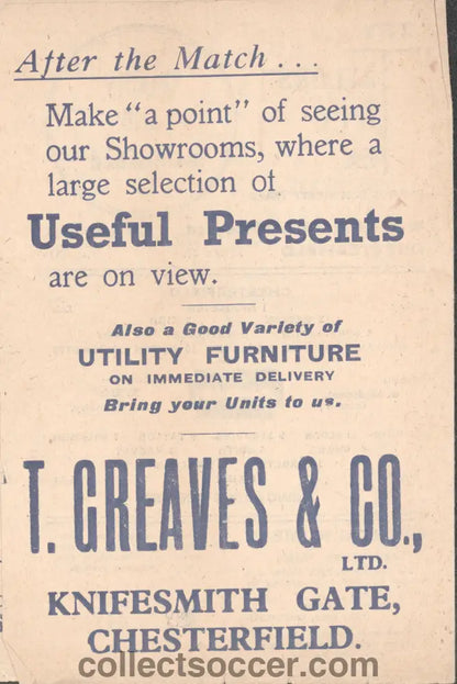 1946 Chesterfield v Newcastle United Football Programme