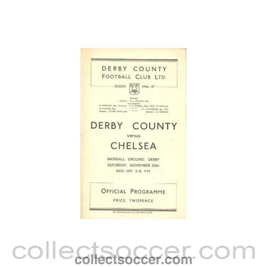 1946 - Derby County vChelsea official programme 30/11/1946 - Collect Soccer
