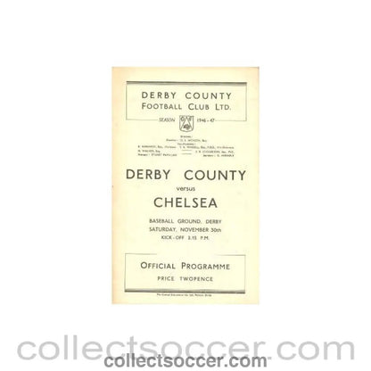 1946 - Derby County vChelsea official programme 30/11/1946 - Collect Soccer