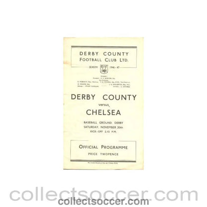 1946 - Derby County vChelsea official programme 30/11/1946, reduced price - Collect Soccer
