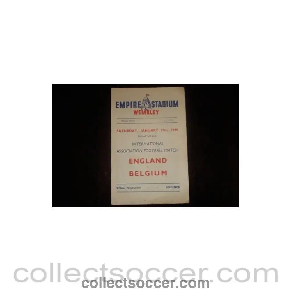 1946 England v Belgium official programme 19/01/1946 - Collect Soccer